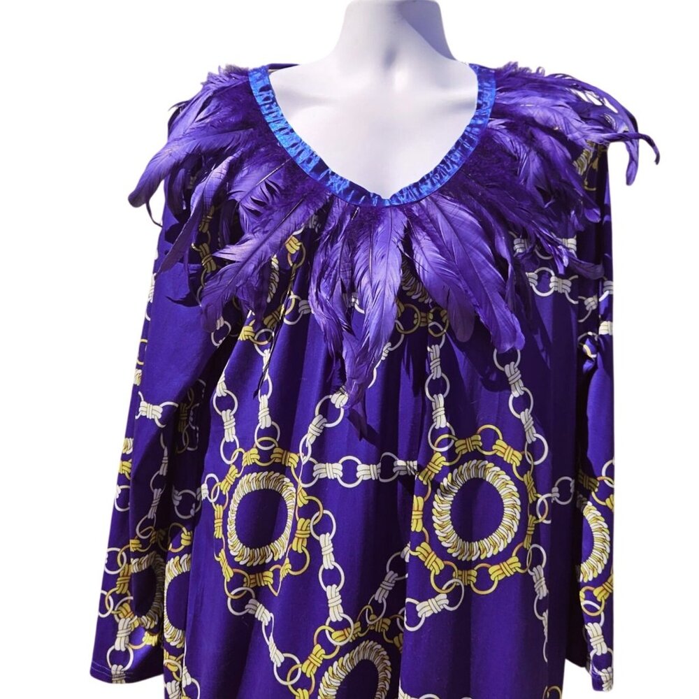 Purple Feather Maxi Drag Gown Chain Print 4XL Tall Mardi Gras Mens XL - 2X Tall - Picture 2 of 14
